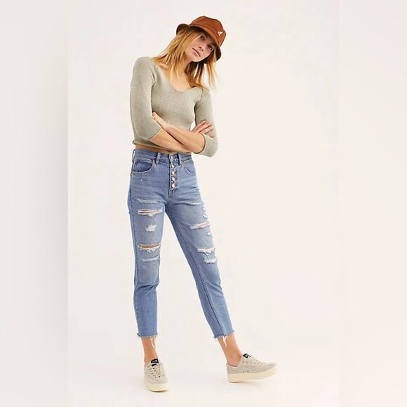 Free People We The Free Blossom Rigid Button Fly Skinny Jeans - Picture 1 of 13